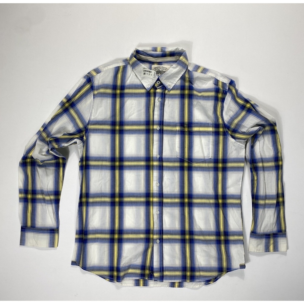 Aeropostale Mens XL Button Up Shirt NWT White Blue Yellow Plaid Casual Cotton
